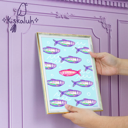 Print Pez Sardinas, con marco, 20 x 25 cm / 8x10 pulg.