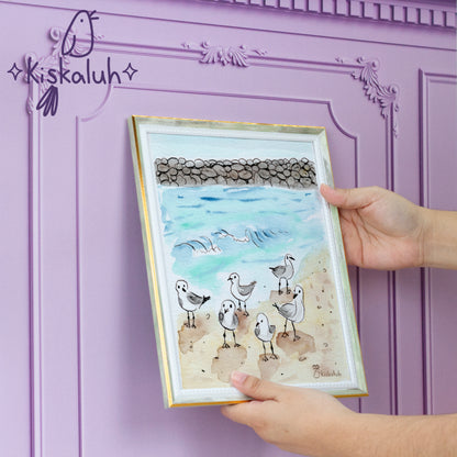 Print Gaviotas en la playa de Veracruz, con marco, 20 x 25 cm / 8x10 pulg.