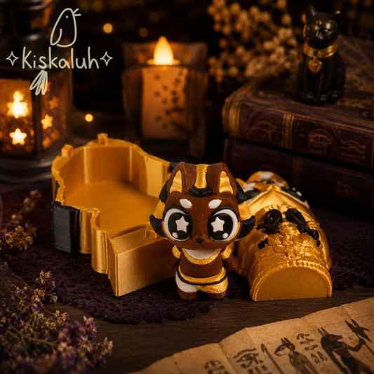 Anubis kawaii con sarcófago articulado 3D