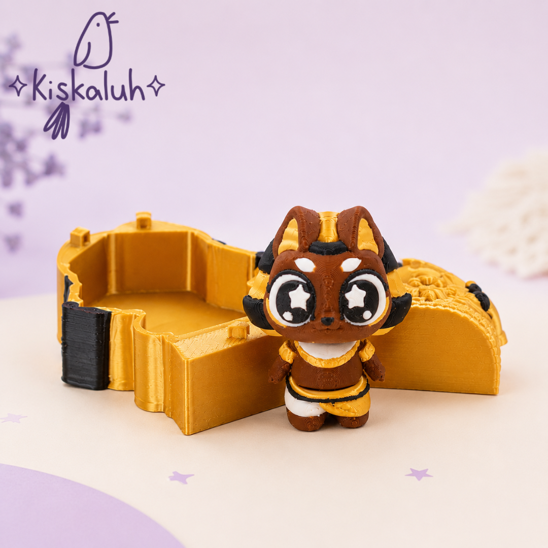 Anubis kawaii con sarcófago articulado 3D
