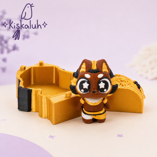 Anubis kawaii con sarcófago articulado 3D