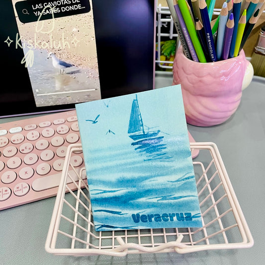 Velero, Libreta de bolsillo artesanal, 10x12 cm