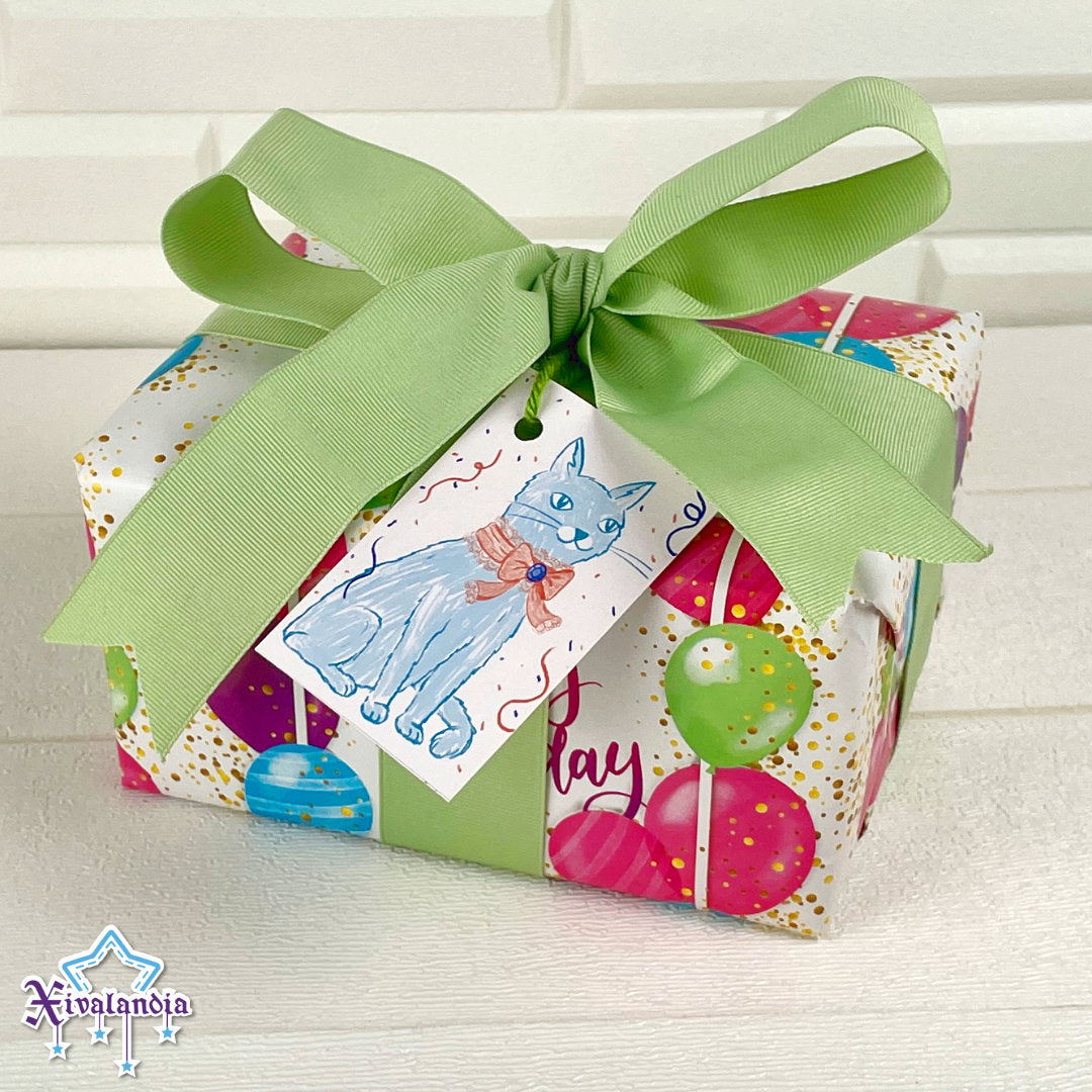 Gato Azul, fiesta - 5 Etiquetas para regalo, Gift Tags