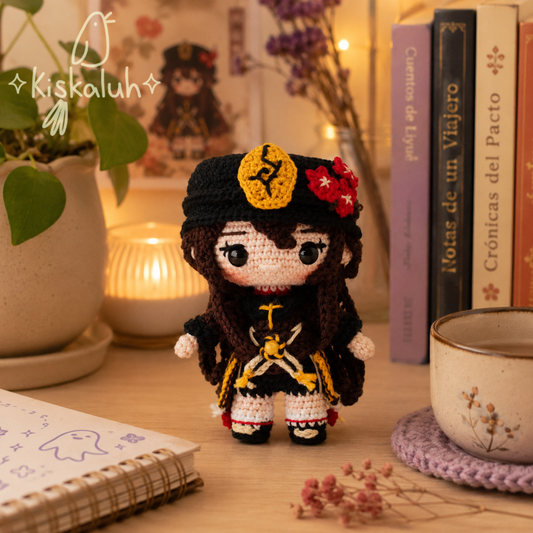 Hu Tao de Genshin Impact, Muñeca tejida crochet, Amigurumi, 16 cm