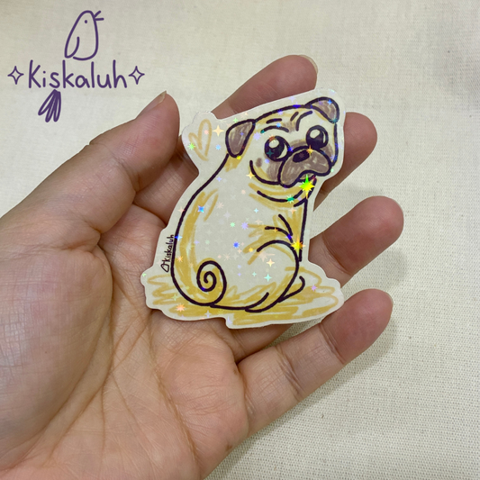Pug, Sticker vinil 7cm, Calcomanía pegatina