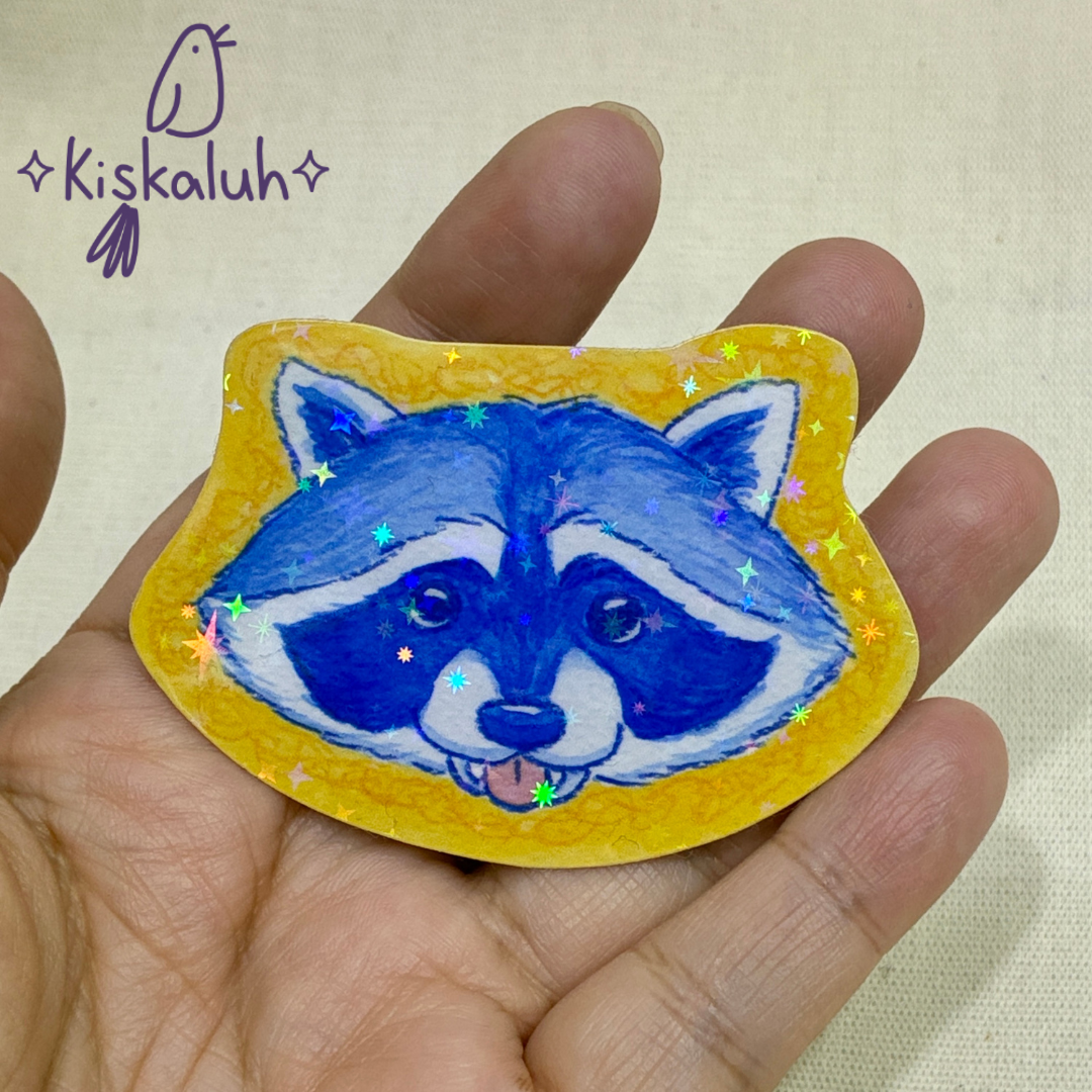 Mapache azul, Sticker vinil 7cm, Calcomanía pegatina