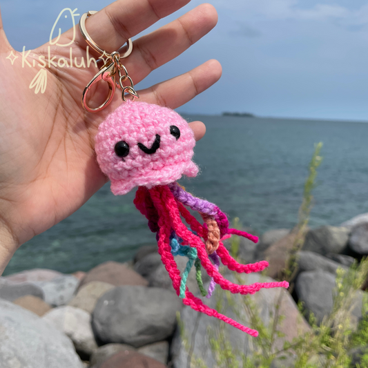 Llavero mini Medusa de peluche 10cm, adorno tejido artesanal
