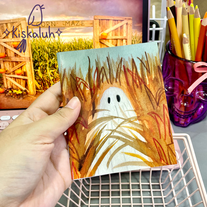 fantasma en la granja,  Libreta de bolsillo artesanal, 10x12 cm /3.9x4.7 in