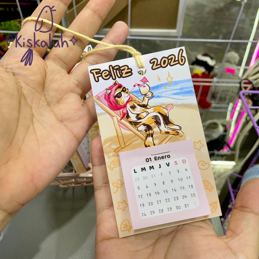 Mini calendario 2026, gato en la playa 7x12cm / 2.7x4.7 pulg., decoración para pared