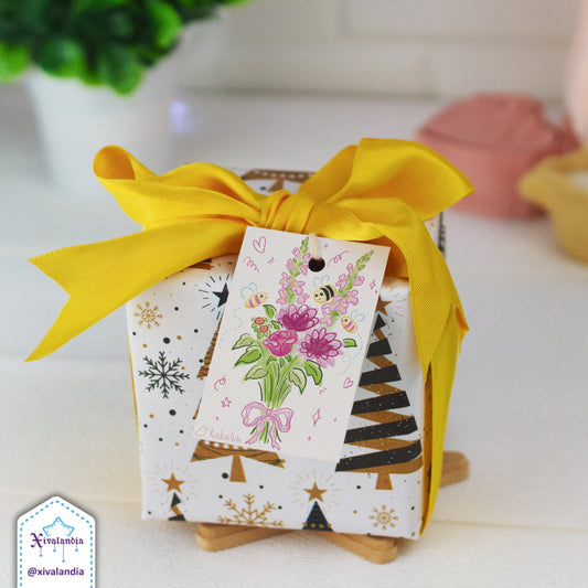 Ramo flores y abejas - 5 Etiquetas para regalo, Gift Tags
