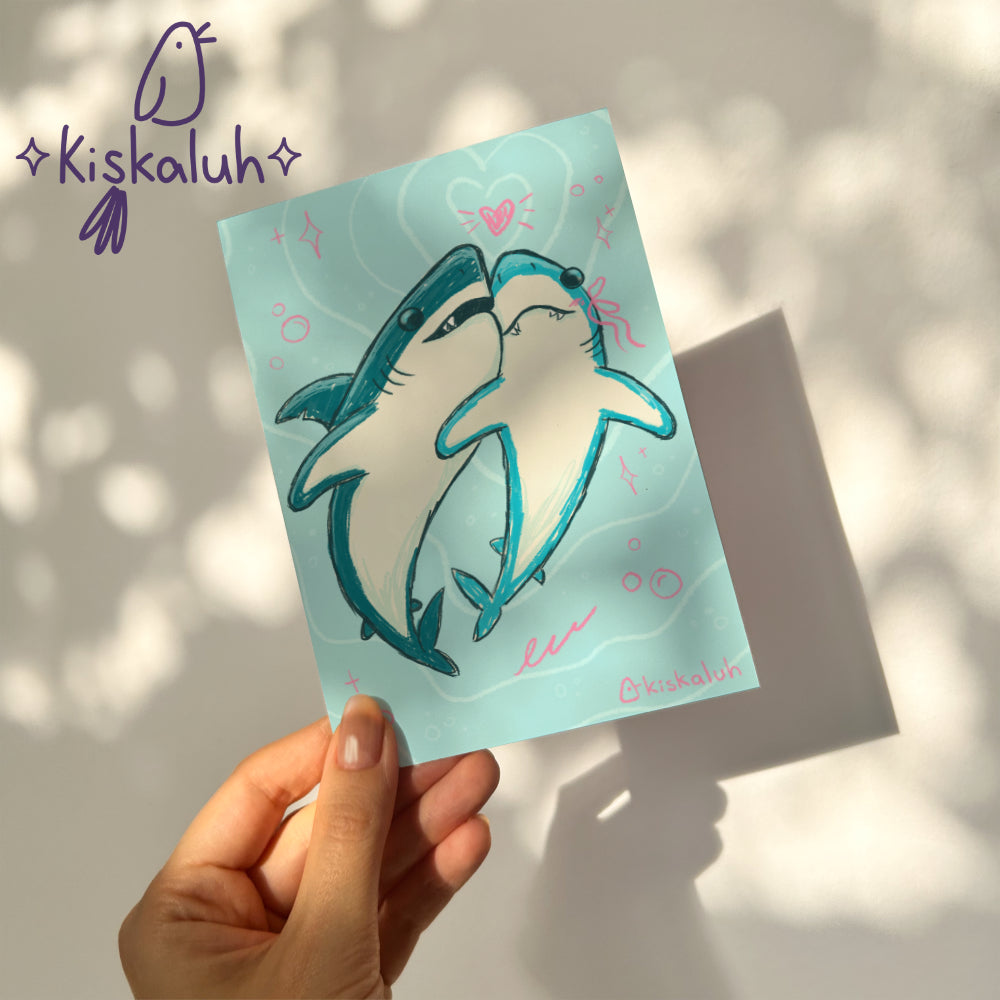 Pareja tiburones - Print Postal A6 / 10x15cm / 4x6 pulg.