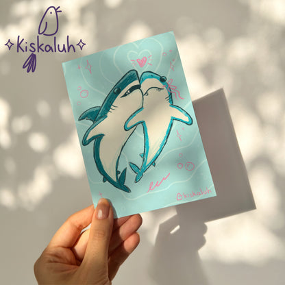 Pareja tiburones - Print Postal A6 / 10x15cm / 4x6 pulg.