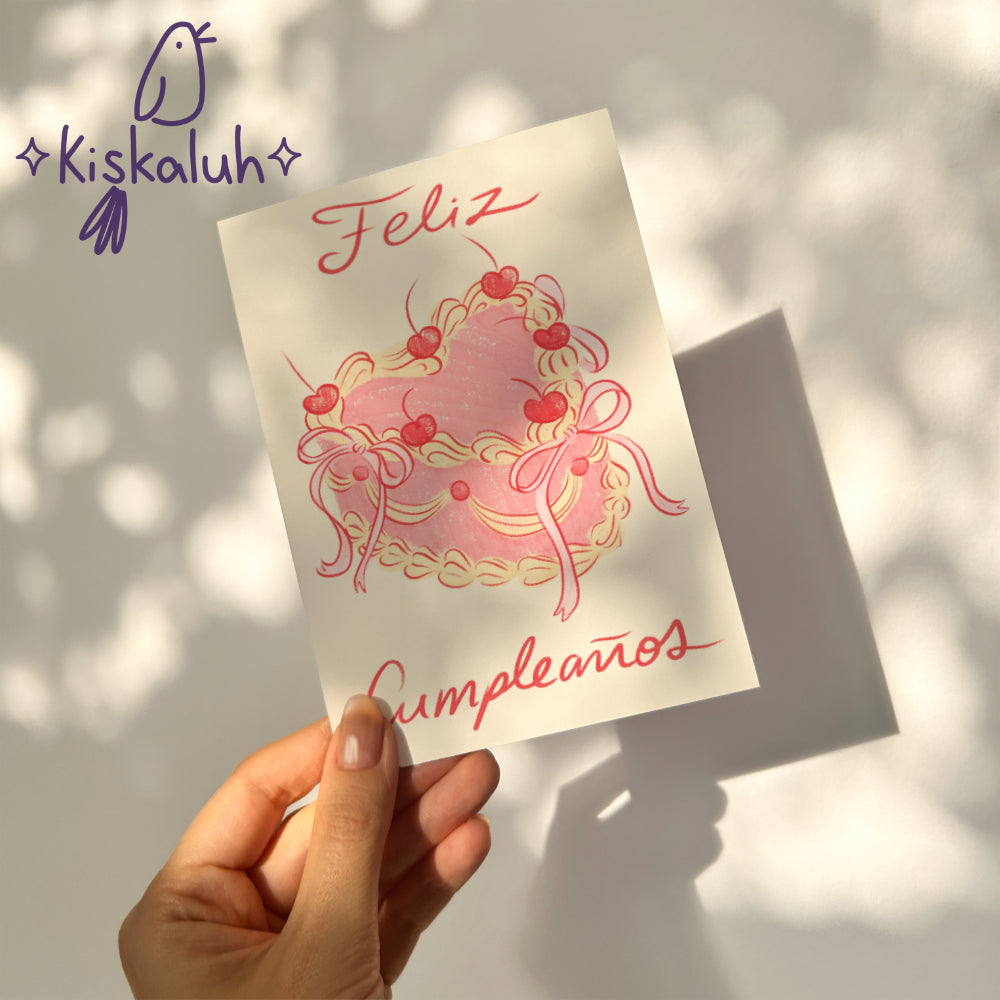 "feliz cumpleaños" Pastel vintage rosa  - Tarjeta de felicitación - 10x15cm / 4x6 pulg. PP033