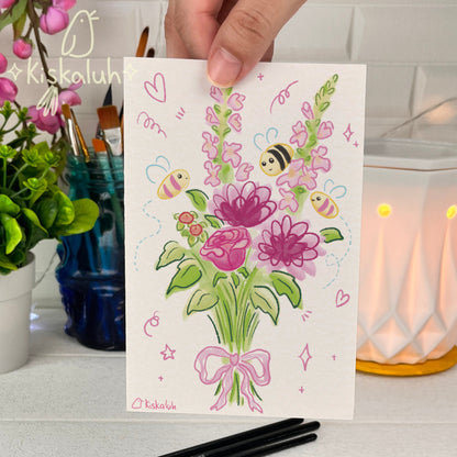 Ramo flores y abejas  - Tarjeta de felicitación - 10x15cm / 4x6 pulg. PP031