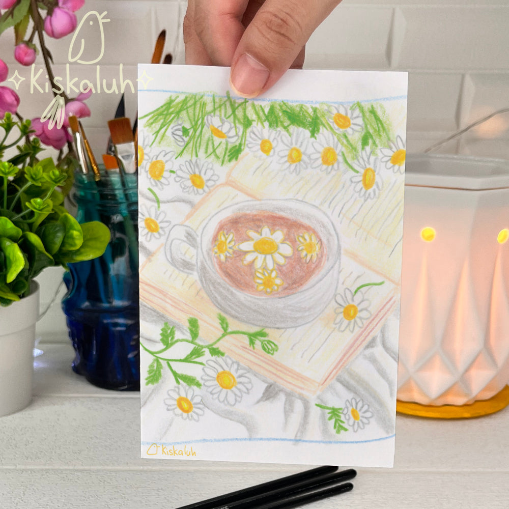 Coffee, a good book and Daisies - Greeting card - 10x15cm / 4x6in