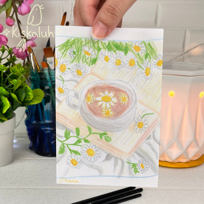 Coffee, a good book and Daisies - Greeting card - 10x15cm / 4x6in