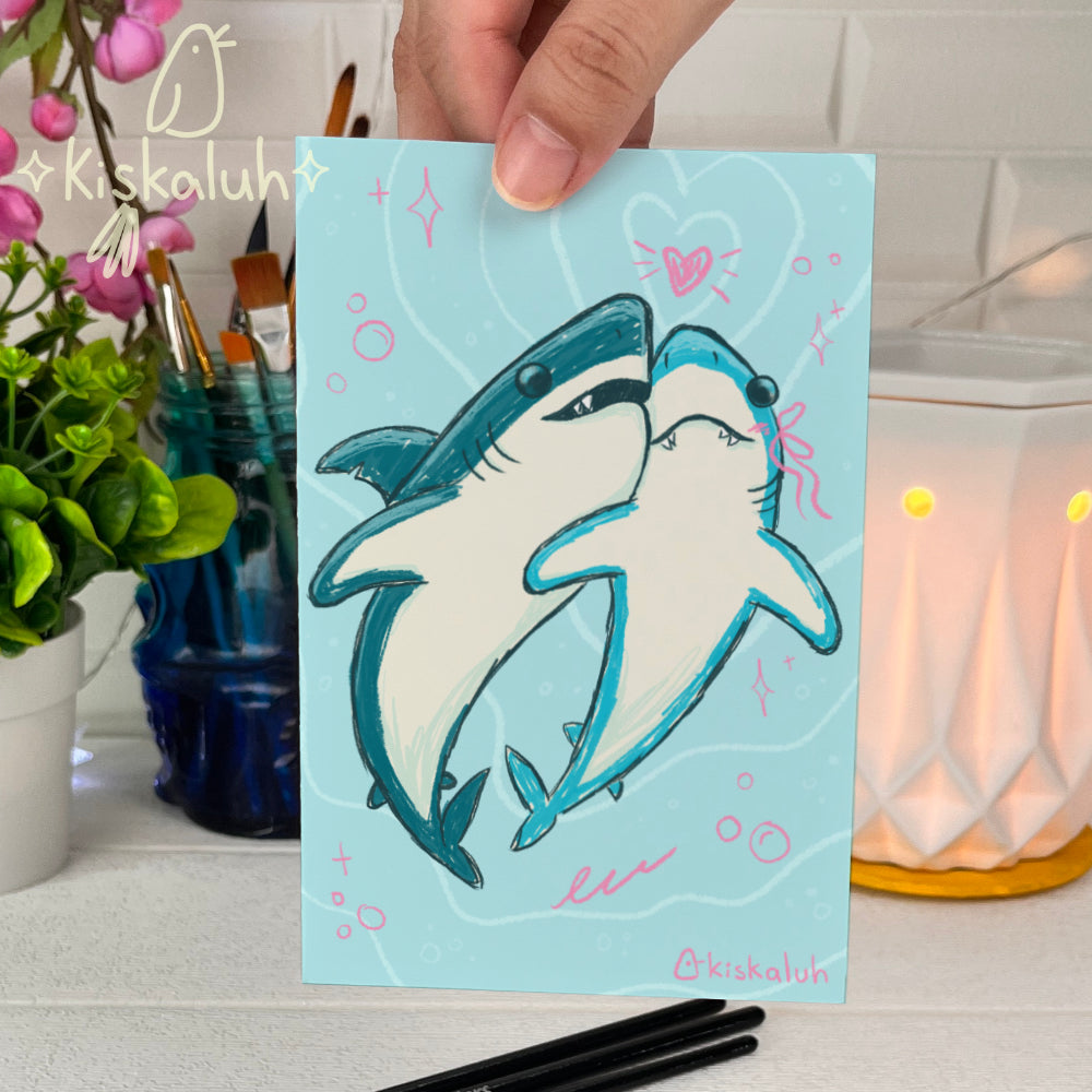Pareja tiburones - Print Postal A6 / 10x15cm / 4x6 pulg.