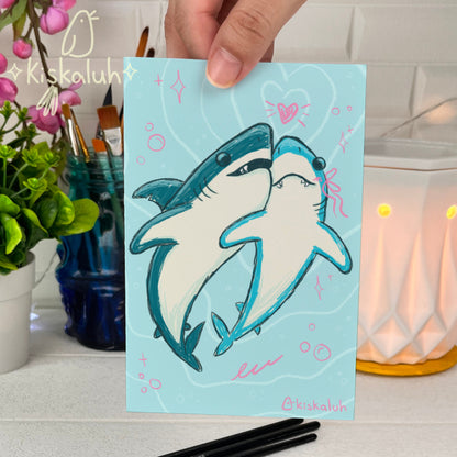 Pareja tiburones - Print Postal A6 / 10x15cm / 4x6 pulg.