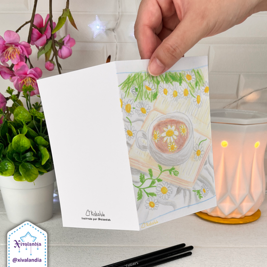 Coffee, a good book and Daisies - Greeting card - 10x15cm / 4x6in