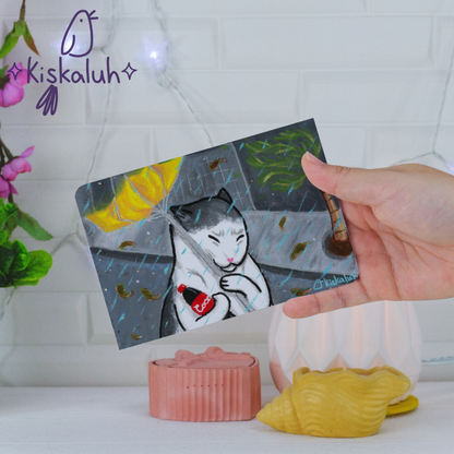 Gato y su coquita, Print postal decorativa 4x6 pulg./ 10x15cm