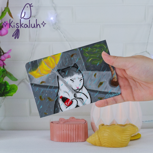 Gato y su coquita, Print postal 4x6 pulg./ 10x15cm