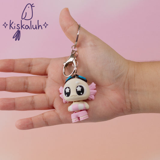 Beach axolotl, flexible keychain, bag charm