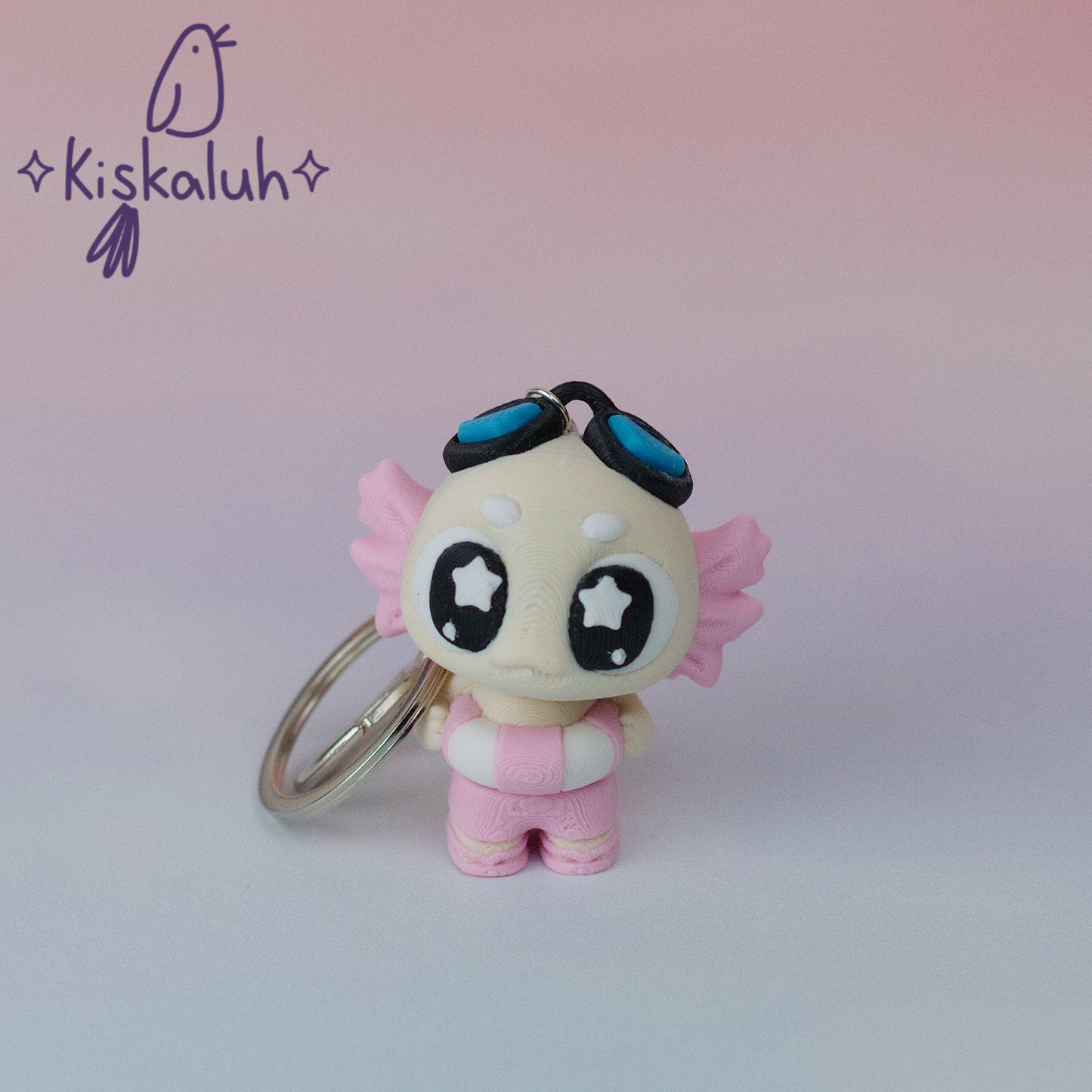 Beach axolotl, flexible keychain, bag charm