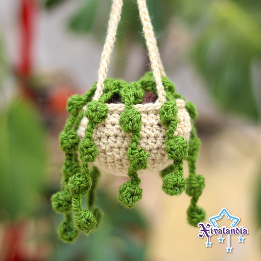 Hanging plant for car, handmade crochet ornament