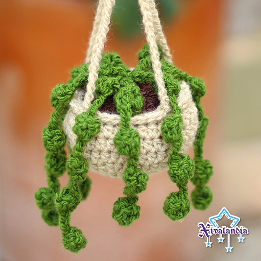 Hanging plant for car, handmade crochet ornament