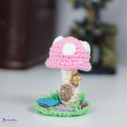 Mini casa de hongo, 8cm, seta, tejido crochet amigurumi, artesanal