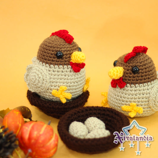 Hen plush with nest, handmade crochet, amigurumi