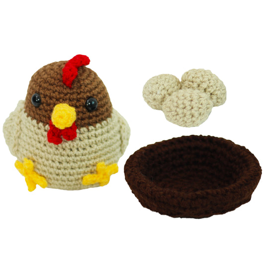 Hen plush with nest, handmade crochet, amigurumi