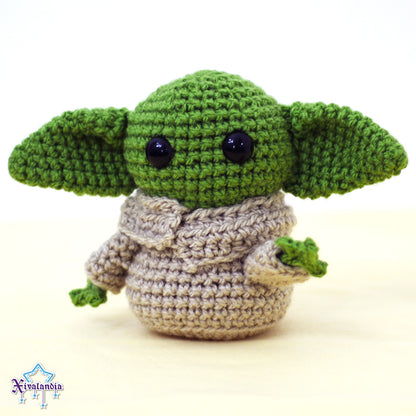 Peluche Baby Yoda, Grogu Alien bebé verde 14cm, tejido crochet artesanal, amigurumi