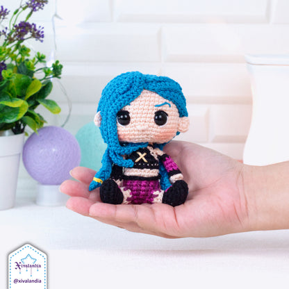 Jinx crochet doll, 10 cm/4 in, handmade amigurumi plush