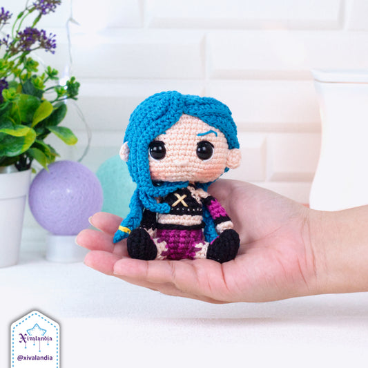 Jinx crochet doll, 10 cm/4 in, handmade amigurumi plush