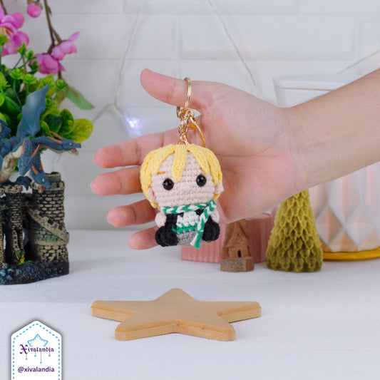 Malfoy plush keychain, HP bag charm, 7cm/2.5in, handmade crochet, amigurumi