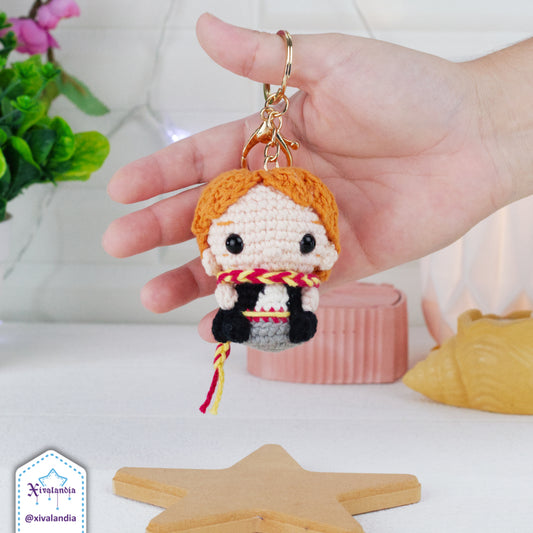 Ron plushy keychain, HP wizard - 2.5 in/7cm - crochet handmade amigurumi