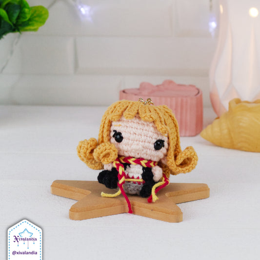 Hermione plushy keychain, HP wizard - 2.5 in/7cm - crochet handmade amigurumi