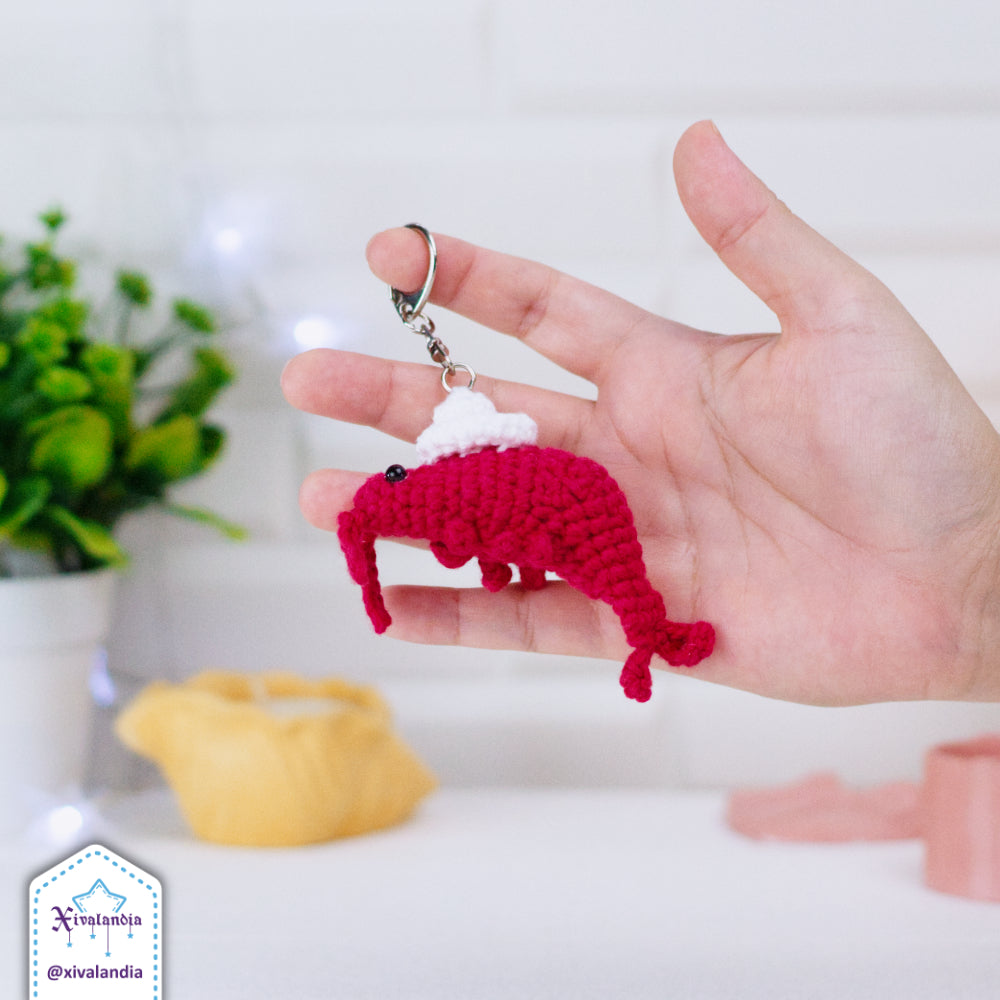 Llavero mini Camarón Jarocho 8cm, tejido crochet artesanal, amigurumi