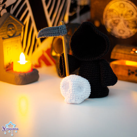 Grim Reaper crochet decorative plush - 5 in/13cm - skeleton, handmade amigurumi