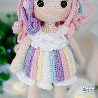 Muñeca tejida Sofia 28 cm, crochet artesanal, amigurumi, unicornio colores pastel