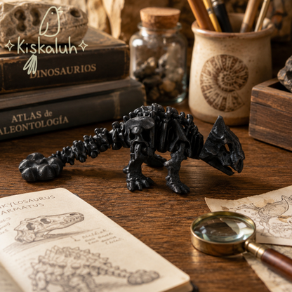 Anquilosaurio esqueleto, dinosaurio articulado 3D, 14 cm