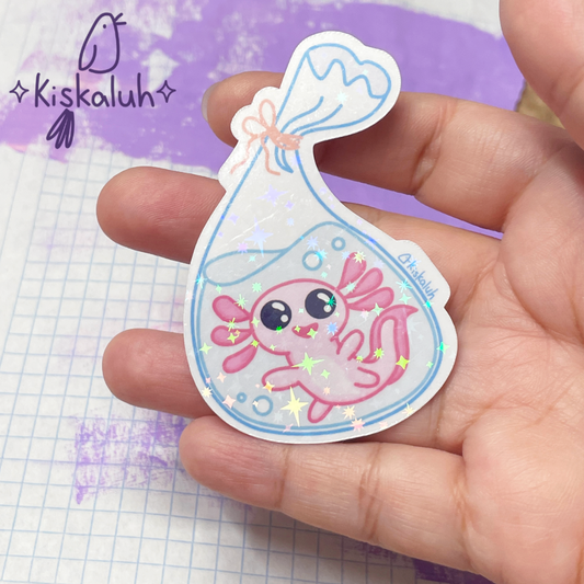 Ajolote en bolsa, Sticker vinil 7cm, Calcomanía pegatina