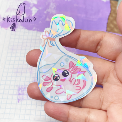 Ajolote en bolsa, Sticker vinil 7cm, Calcomanía pegatina