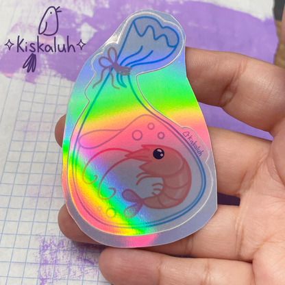 Camarón en bolsa, Sticker vinil 7cm, Calcomanía pegatina