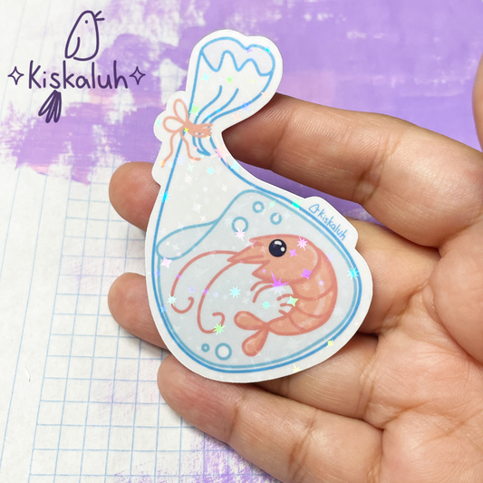 Camarón en bolsa, Sticker vinil 7cm, Calcomanía pegatina