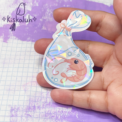 Camarón en bolsa, Sticker vinil 7cm, Calcomanía pegatina