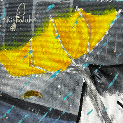 Gato y su coquita, acrílico sobre lienzo, Pintura Original, Arte Pintado a mano 20 x 15 cm / 8x6 pulg.