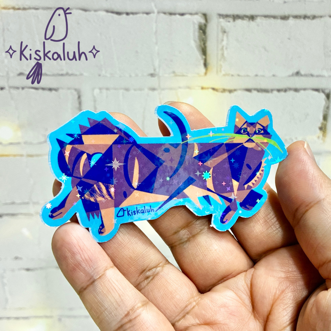 Gato mochi cubista , Sticker vinil 7cm, Calcomanía pegatina