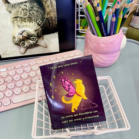 Gato mariposa, Libreta de bolsillo artesanal, 10x12 cm /3.9x4.7 in